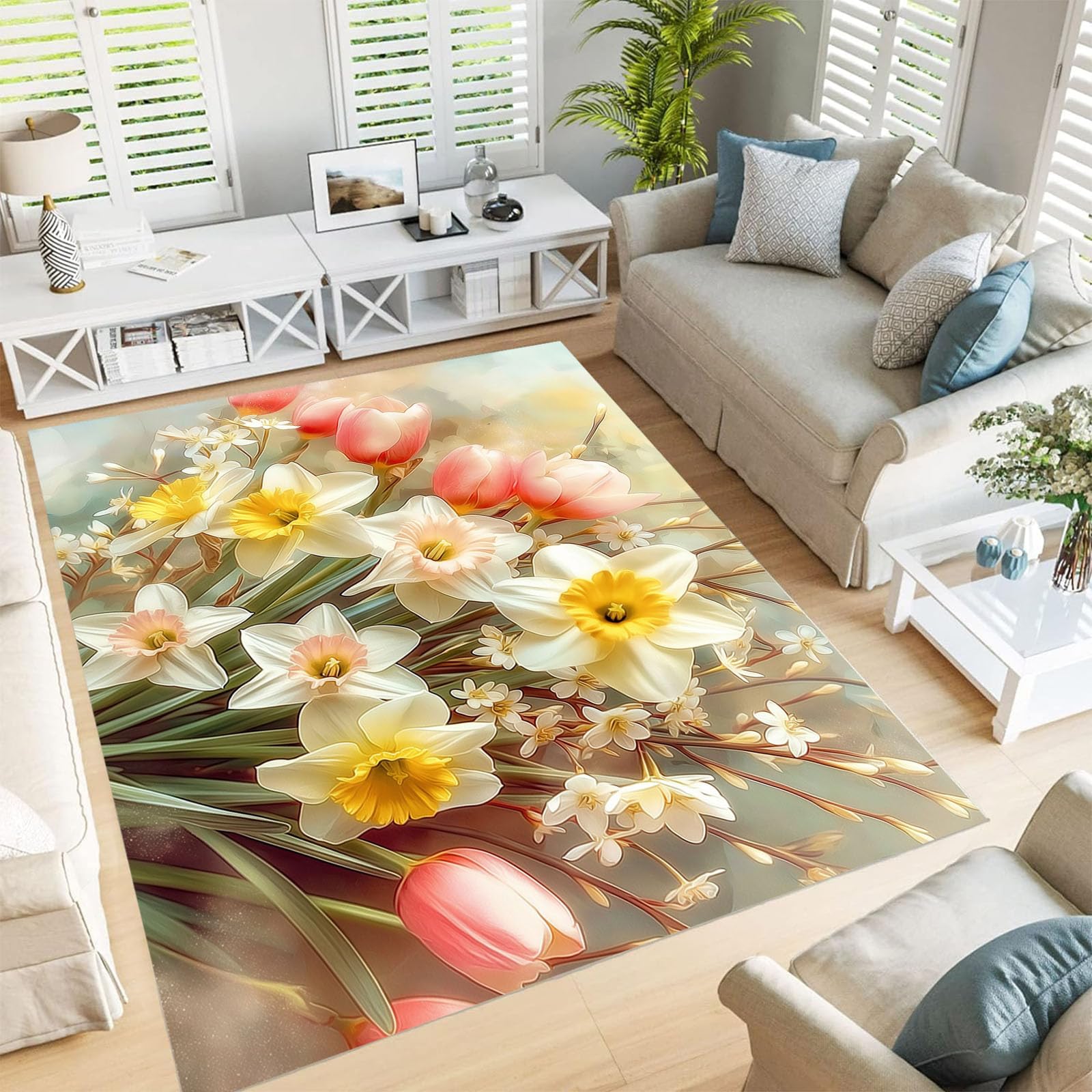 Tapis beige salon lavable en machine 80x150 à poils courts