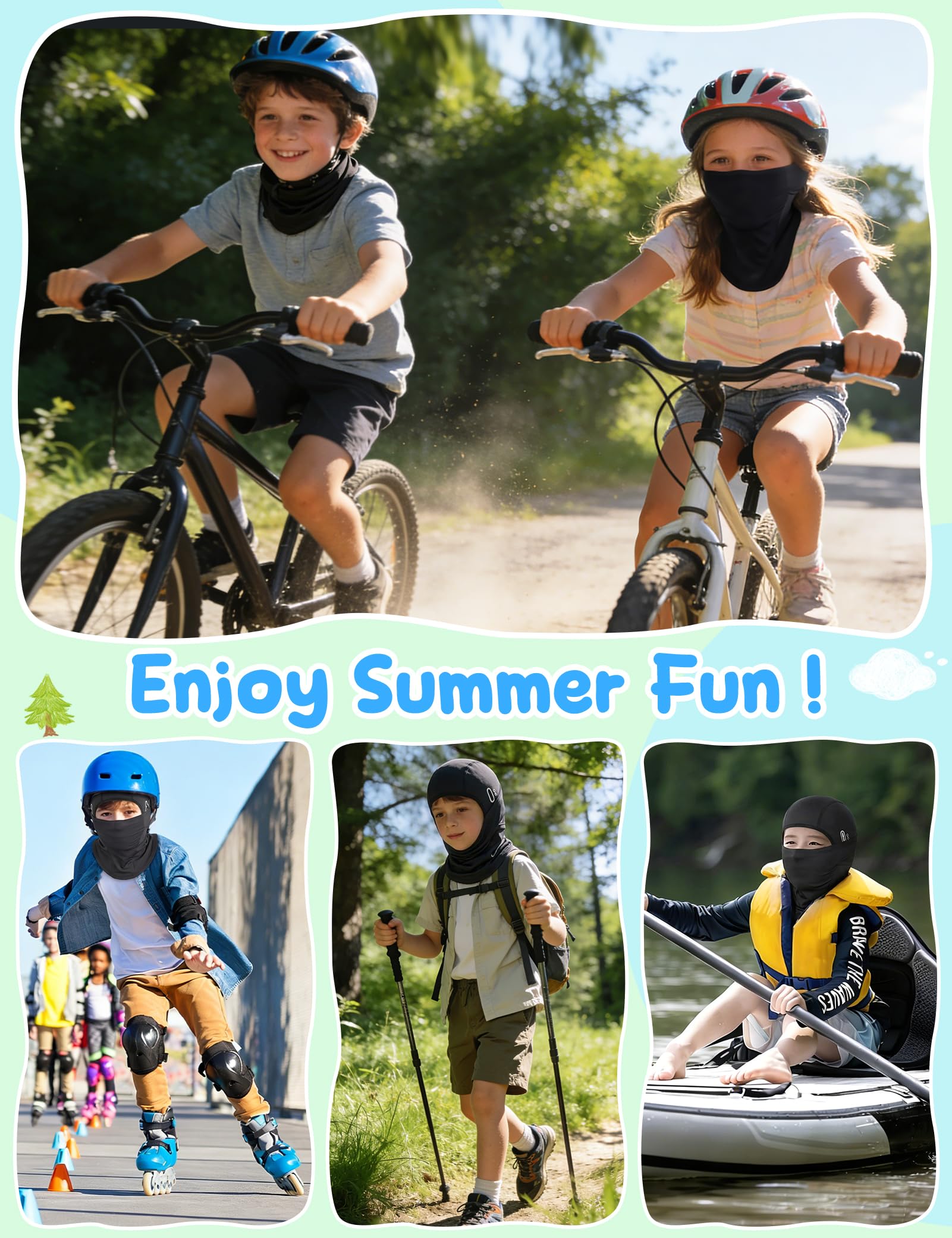 Becellen Pasamontañas para Niños, Balaclava Verano Seda Helada Máscara de Ciclismo Multifuncional Transpirable para Niños y Niñas Deportes al Aire Libre