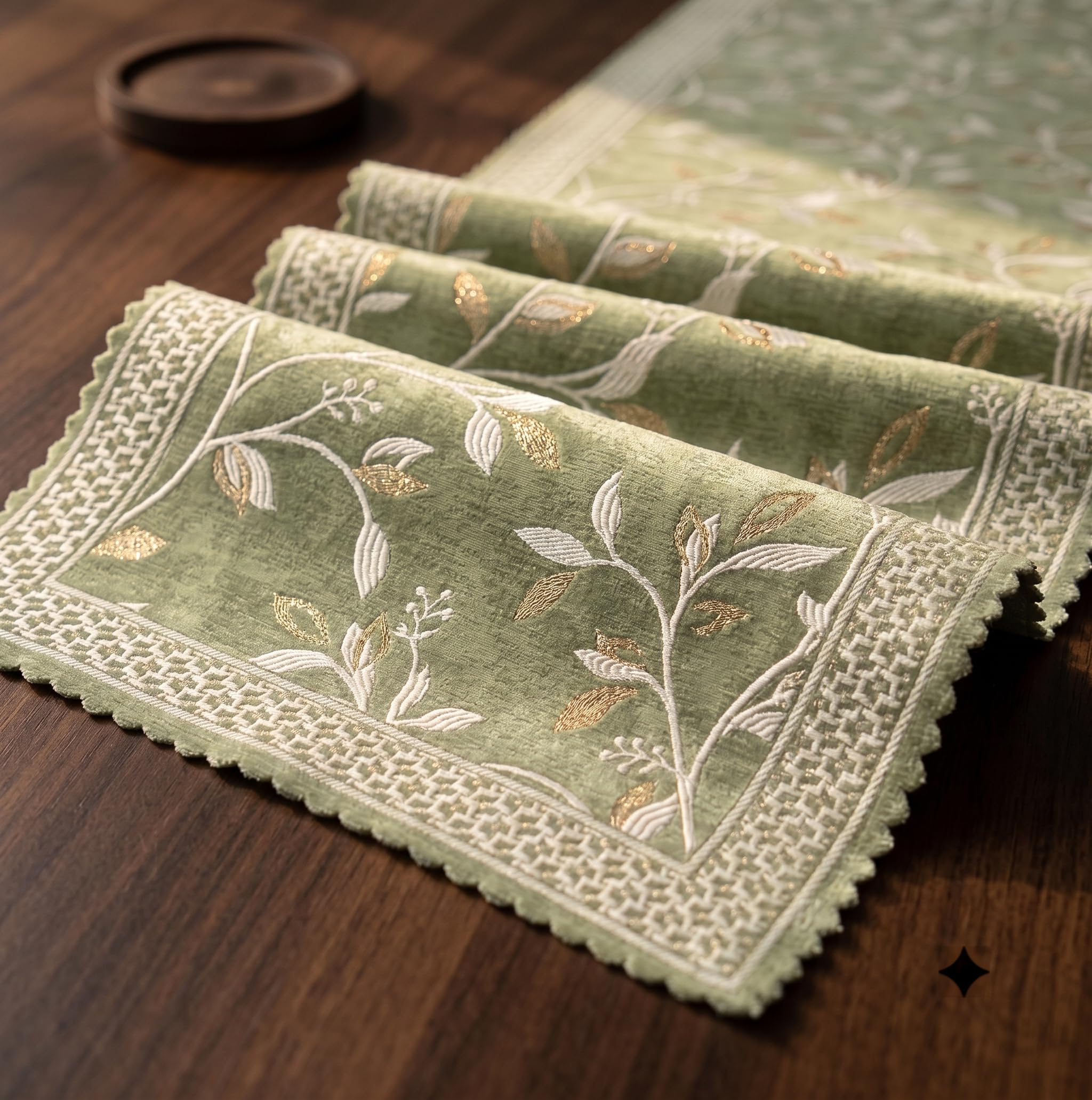 Premium Embroidered Dining Table Runner 6 Seater | Washable Heat Resistant Fabric | Cotton-Silk Blend | Fits 4 & 8 Seater Dining Table | Centre Table Decor | 13 × 72 Inch | Sage Green-picture-27