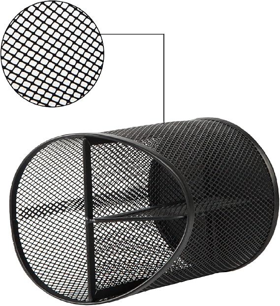 Delifox 2 Pack Pen Holder Mesh Round Pencil Holder Desktop Organizer 3 Compartments, Black