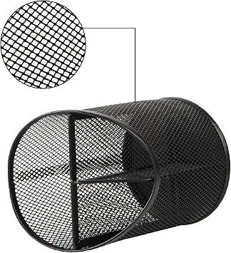 Delifox 2 Pack Pen Holder Mesh Round Pencil Holder Desktop Organizer 3 Compartments, Black