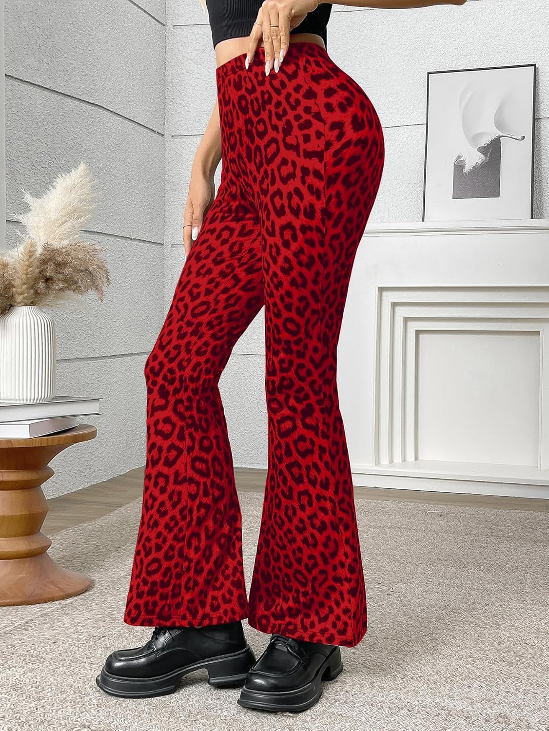 Women's Leopard Print Skinny Flared Pants Casual Fitted Flared Yoga Pants - Image 7