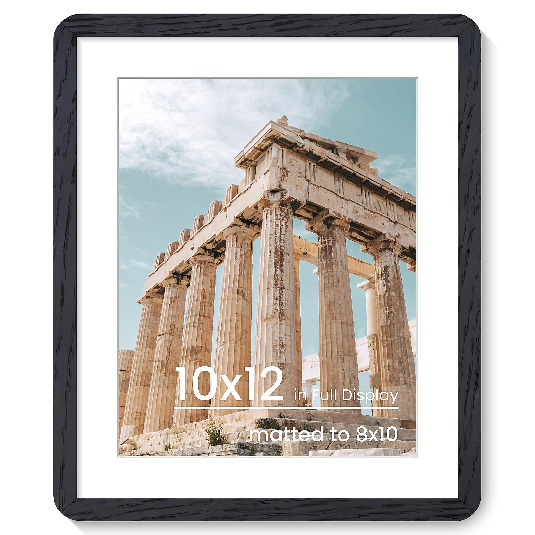 10x12in Solid Oak Wood Frame with Round Corner & HD Plexiglass, Black