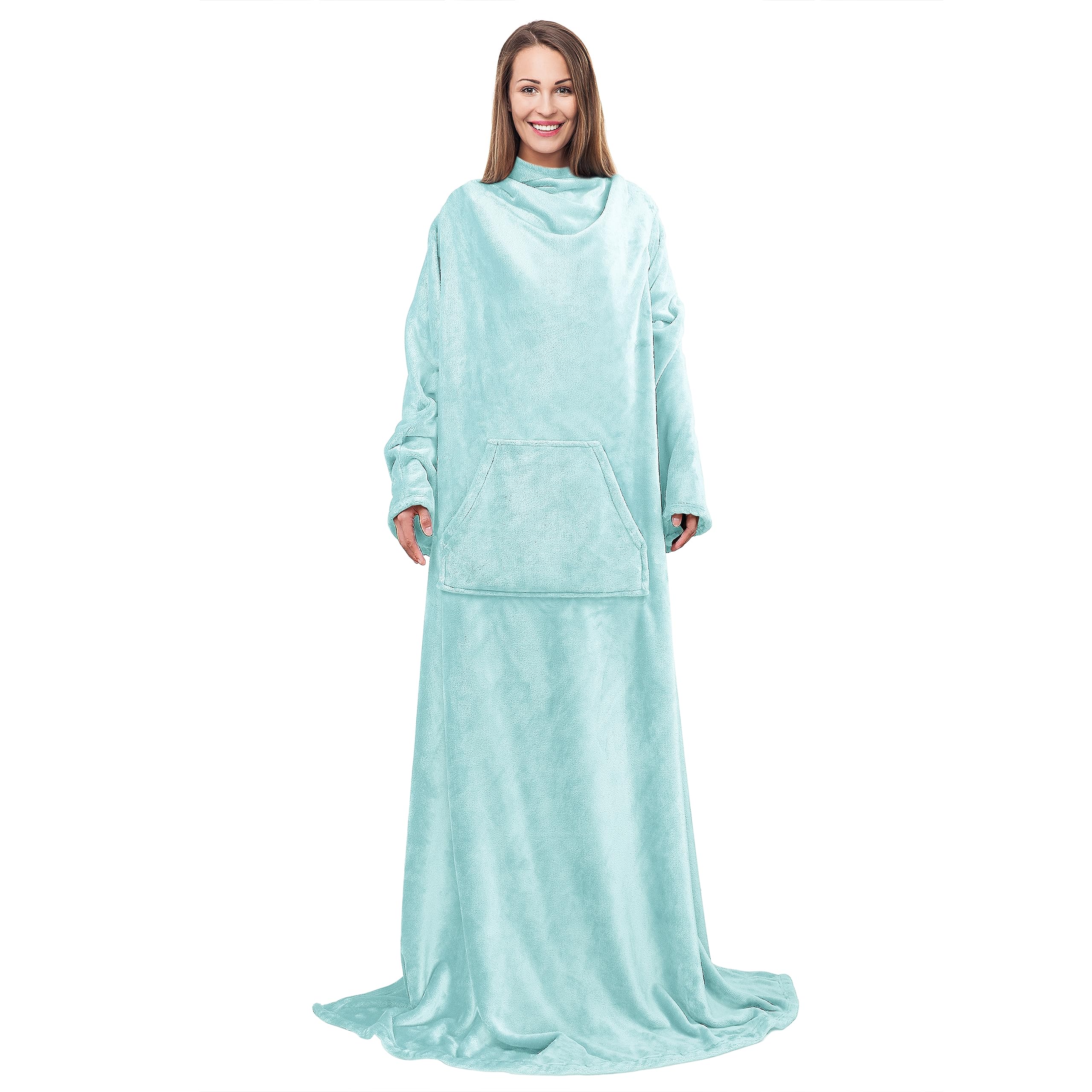 Amazon.com: Wearable Blanket with Sleeves u0026 Neck Snap Button for Adult  Women Men, Super Soft Warm Cozy Lightweight Fleece Snuggy with Pocket Body  Blanket, TV Wrap Throw Blanket for Lounge Sofa Home