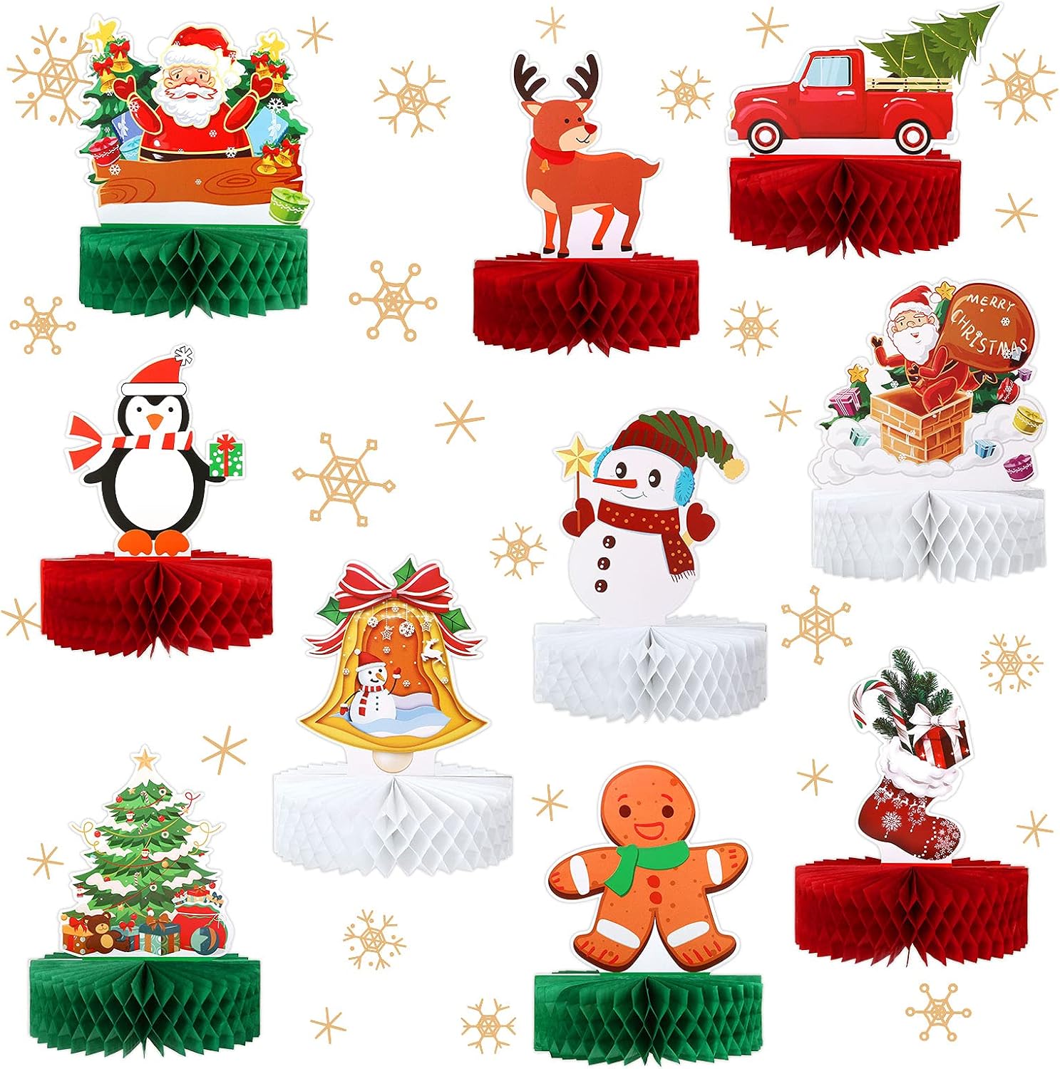 KESOTE Christmas Honeycomb Centerpieces 10 Pack Christmas Table Decoration Table Topper for Holiday Christmas Party Table Office Home Indoor Tabletop Decoration