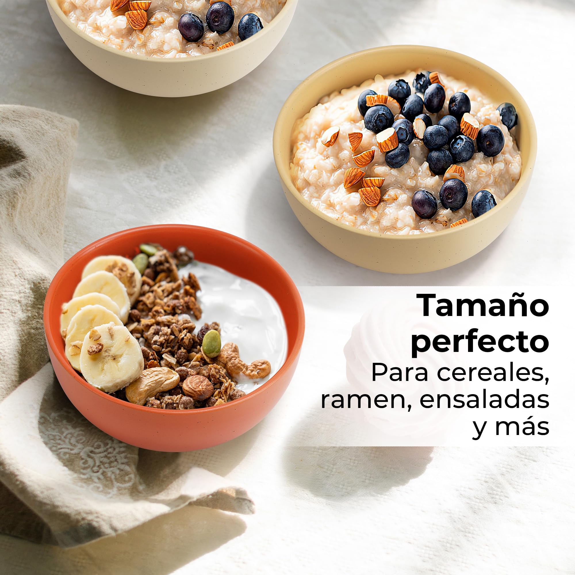 MIAMIO - Set de 4 Cuencos de Cerámica de 820 ml para Sopa/Ensalada, Avena, Fruta, Arroz - Aptos para Lavavajillas y Microondas - Colección Aura (Acogedor Neutro, Cuencos (4x))