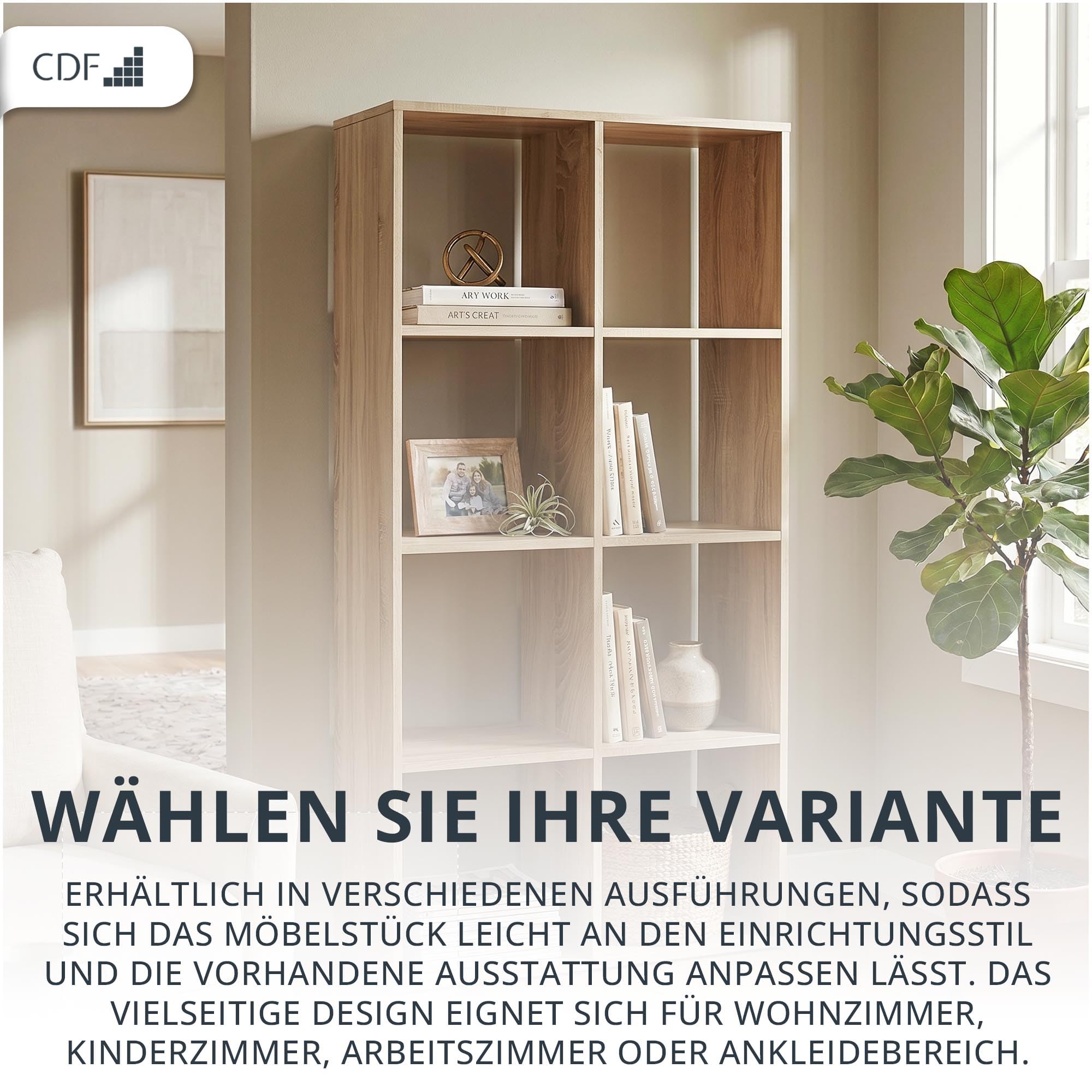CDF Bücherregal mit 8 Fächern Würfelregal offenen Würfeln für Wohnzimmer Studio 2x4 Regal Stufenregal Ordnungssystem für Bücher Deko Fotos Arbeitszimmer Flur Eiche Sonoma 30x147x75 cm