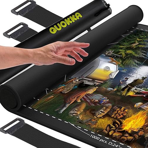 QUOKKA Tapete enrollable para rompecabezas, 1500 piezas, 46 x 26 pulgadas, parte inferior de goma antideslizante de carbono gris portátil con parte