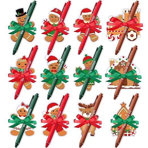 Pasimy 24 Sets Christmas Sticky Notes with Pens Ribbons Winter Themed Note Pads Self-Stick Notes Xmas Holiday Classroom Gifts for Kids Students Reward Party Favors School Office Supplies (Vintage)