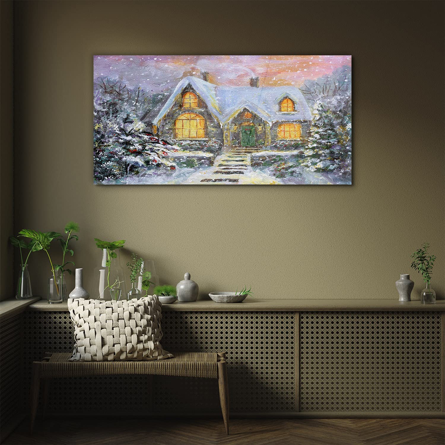 Coloray Pintura Vidrio Acrílico 100x50cm Sala De Estar Cocina Cuadro De Pared De Arte De Vidrio Acryl Mural - Nieve Invierno Vacaciones Casa