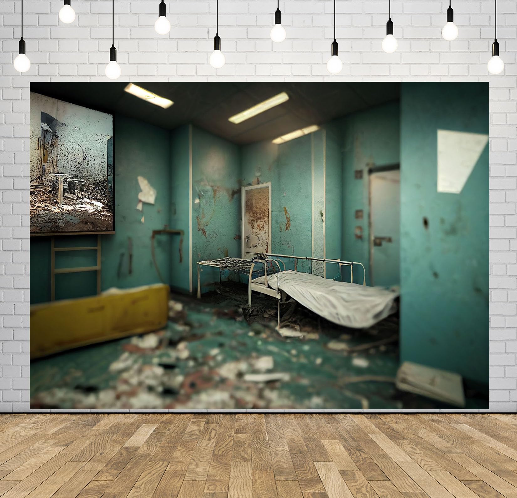 17x10FT (5.2x3m) Stanza Ospedaliera Turchese Vuota Sfondo Fotografico