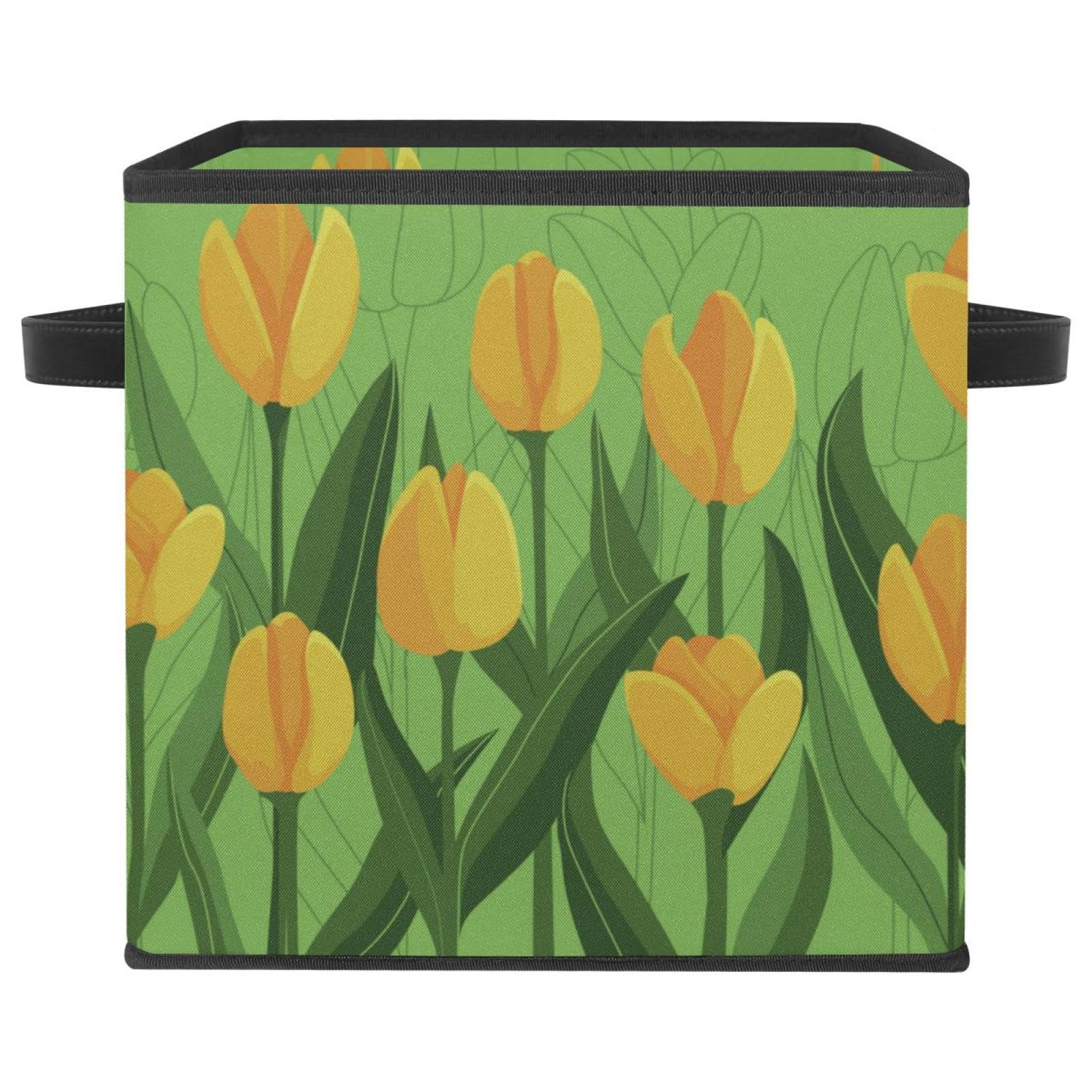Boîte de rangement pliable en tissu jaune tulipe pour placard