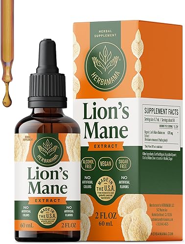 Miniatura 8 de HERBAMAMA Lions Mane Tincture - Extracto líquido de suplemento de hongos de melena de león para función cognitiva, memoria, enfoque y claridad,