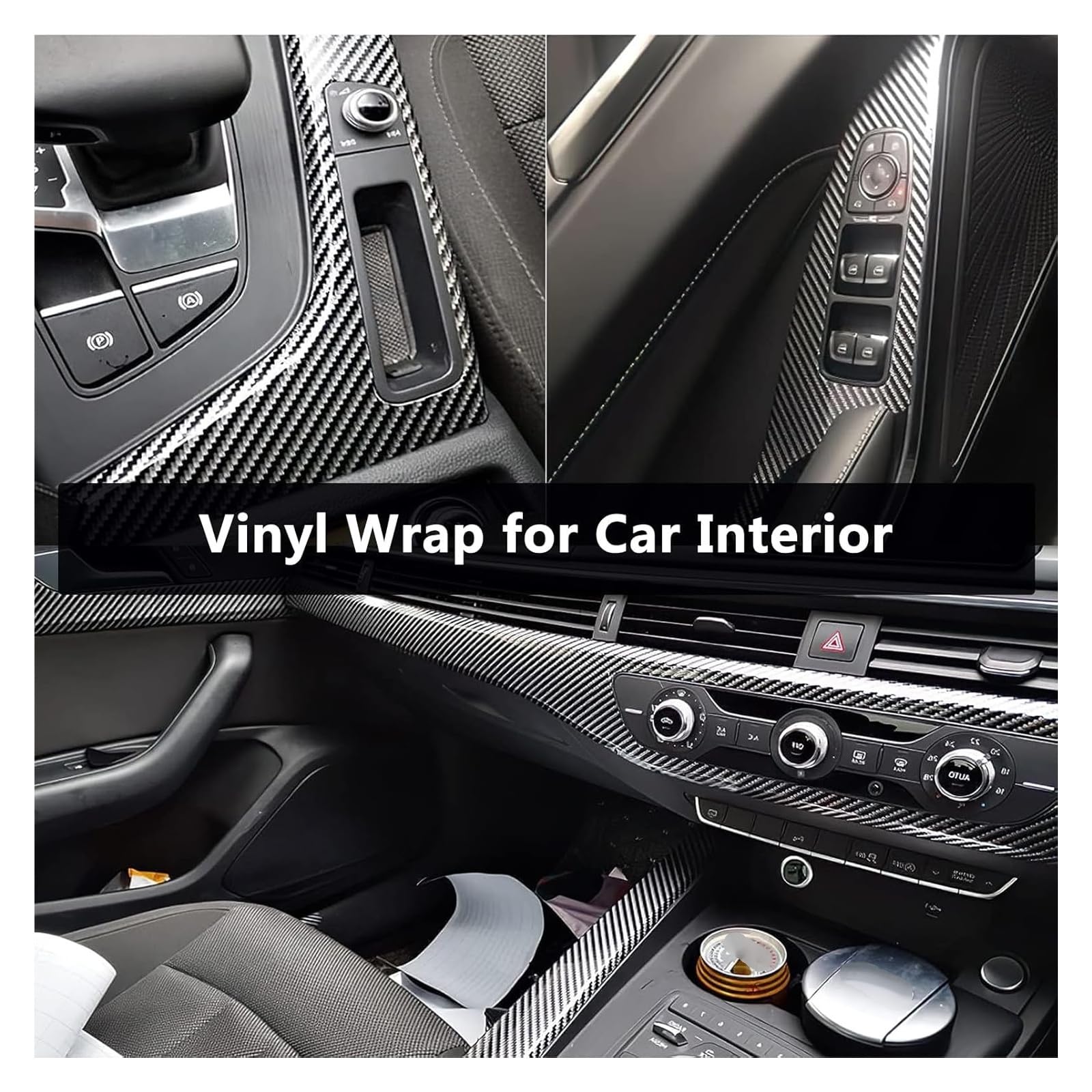 Rotolo di pellicola in vinile in fibra di carbonio lucido PET nero oro, autoadesivo, impermeabile, senza bolle, for auto/moto/laptop fai da te(50 * 300cm)