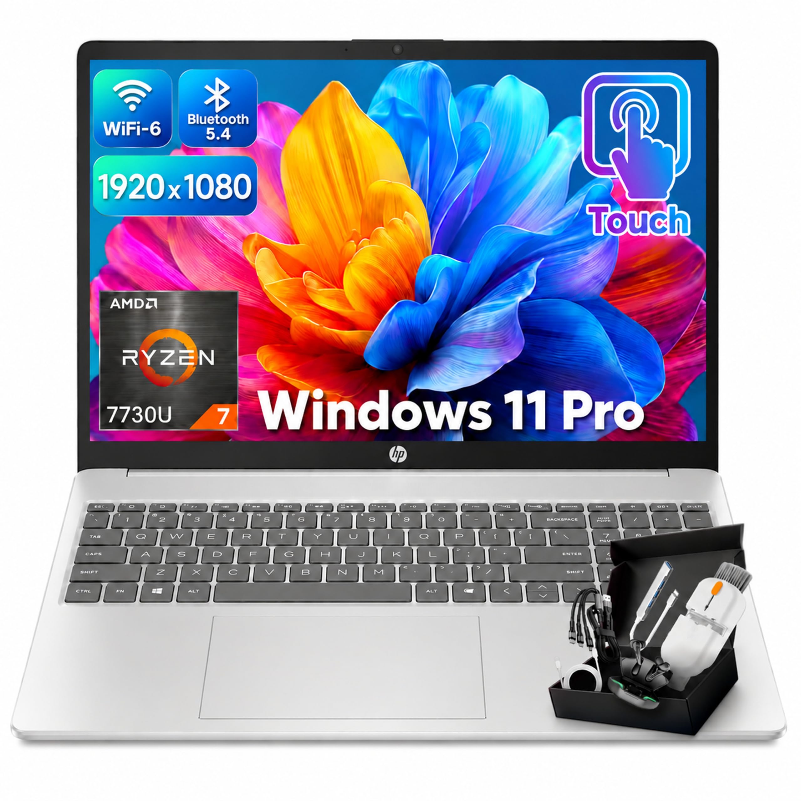HP 15.6" FHD Touchscreen Laptop, AMD Ryzen 7 7730U, 32GB RAM 1TB SSD | Windows 11 Pro, Copilot AI, FHD IPS Anti-Glare Display, Bluetooth 5.4 & Wi-Fi 6, for Business & Student