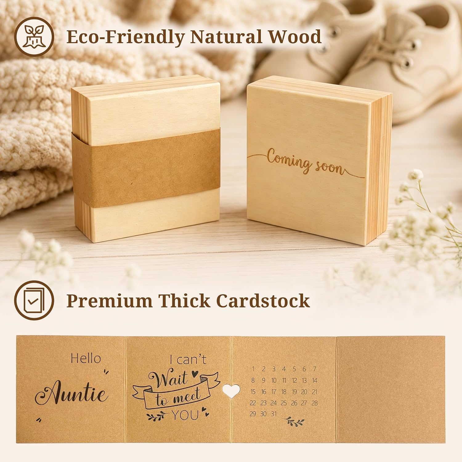 Pregnancy Announcement for Aunt, Auntie Baby Announcement Ideas Ultrasound Picture Frame Wooden Keepsake Box image 3