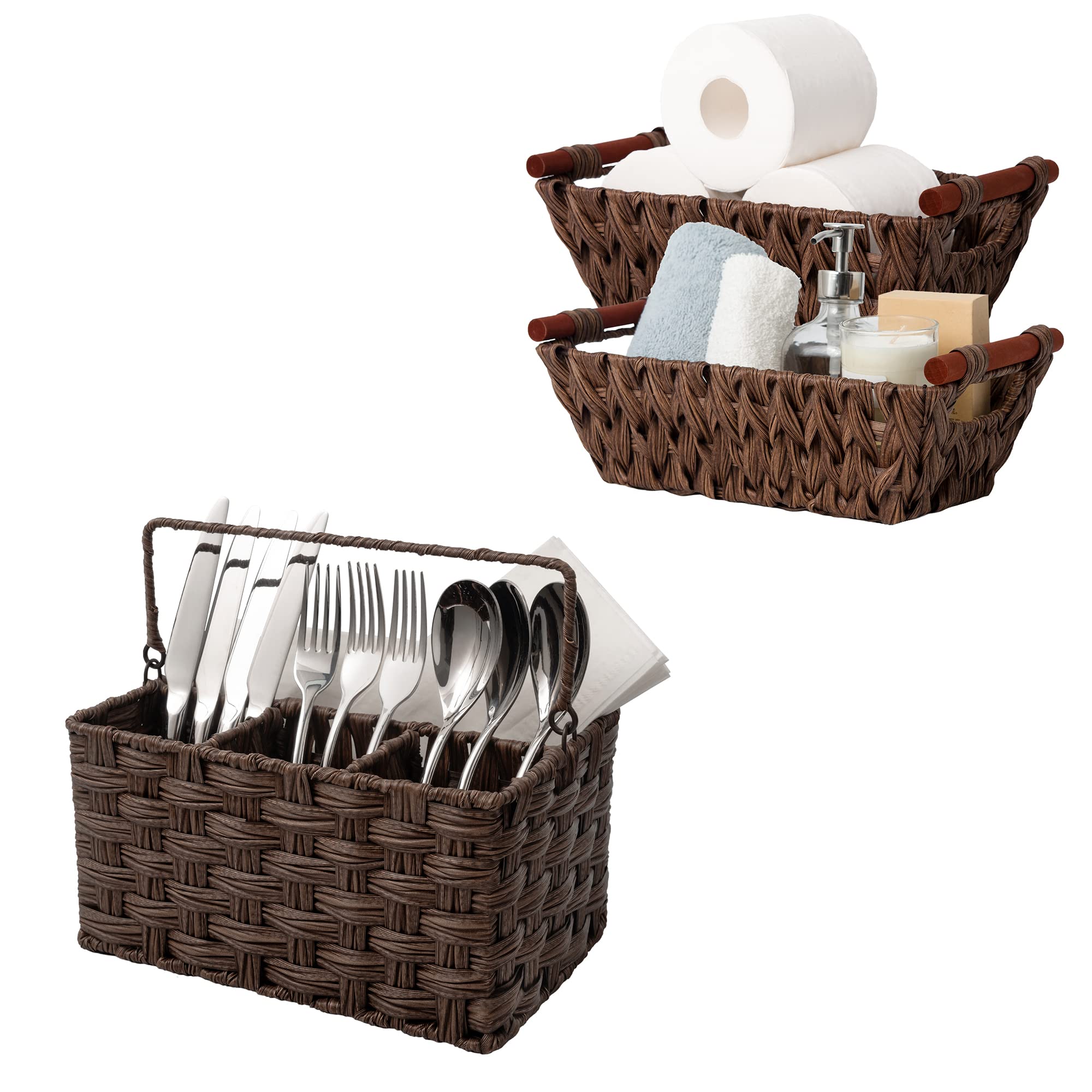 GRANNY SAYS Bundle of 1-Pack Flatware Organizer & 2-Pack Woven Storage Baskets for Bathroom