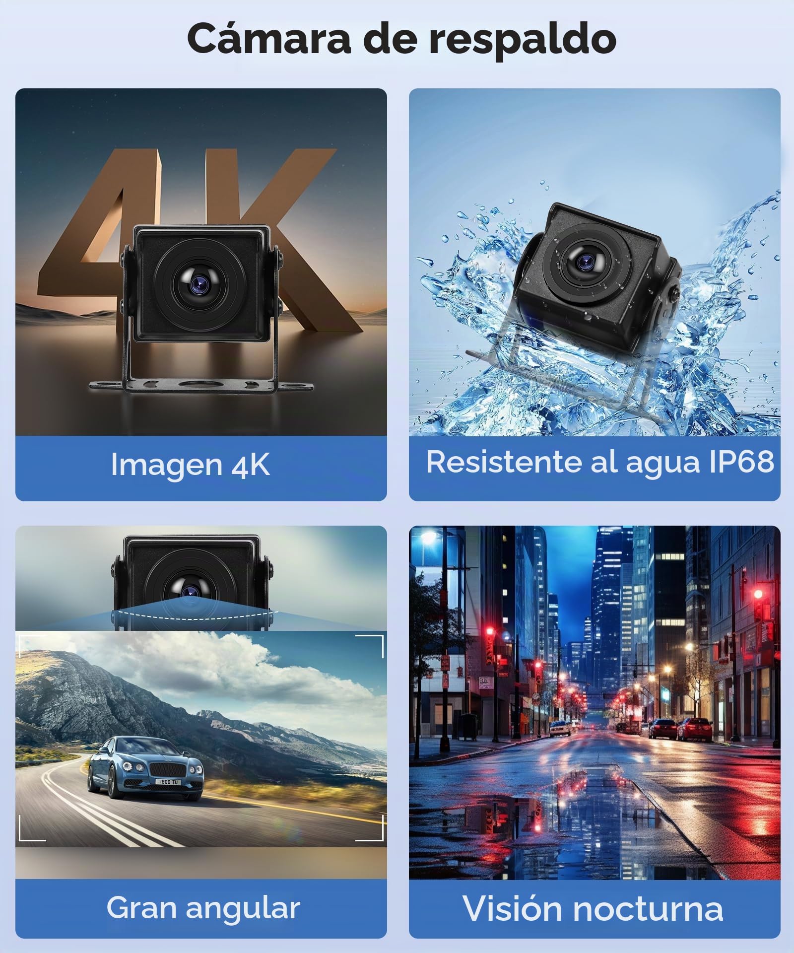 4K Cámaras de Visión Trasera 4 Cámaras Set avec Wireless Carplay Android Auto, 10,36 Pulgadas Monitor 4 Pantallas Divididas, Bluetooth/Transmisor FM/Vídeo en Bucle/Vídeo WiFi para Camión/Bus/Furgoneta