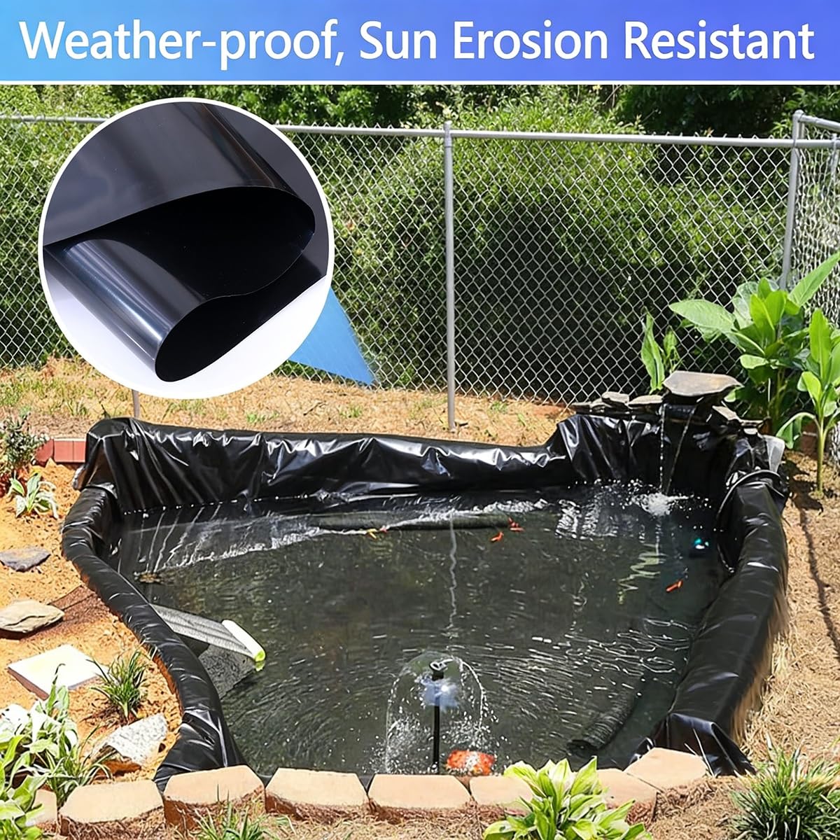 Revestimiento para Estanque Negra HDPE 0,15 mm, Duradera y Antidesgarro