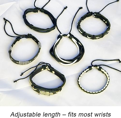 Miniatura 3 de Juego de 8 pulseras de cuero punk para hombres y mujeres, 6 puños trenzados de poliuretano, collar y llavero, ajustable, apilable