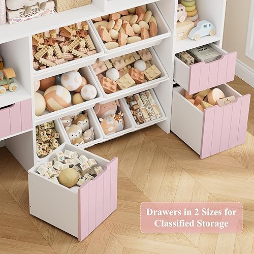 Miniatura 5 de HORSTORS Organizador de almacenamiento de juguetes de 55 pulgadas de ancho con cajones, caja grande de almacenamiento de juguetes para niños con