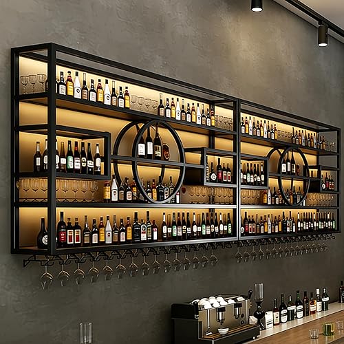 Miniatura 10 de Estante para vino de 47 pulgadas montado en la pared, estante colgante de gran capacidad para botellas de vino con soporte para copas, estantes de