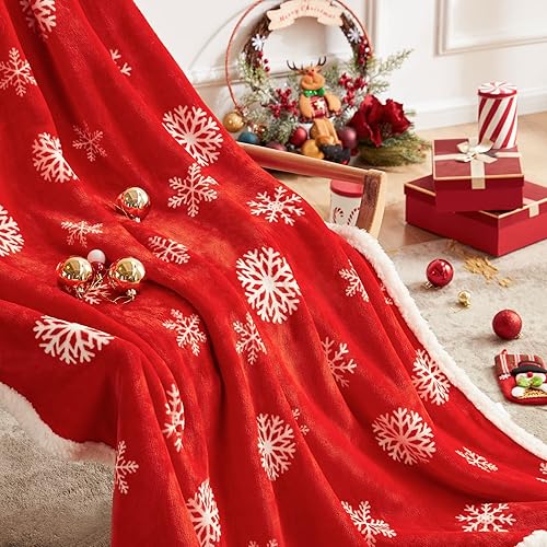 Miniatura 5 de Touchat Manta de Navidad de sherpa roja, mullida, suave y acogedora, manta de microfibra de felpa de franela de vellón para sofá, cama y sofá (50 x