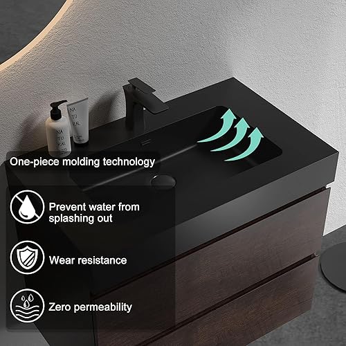 Miniatura 4 de BLUHOUZZ Alice - Tocador de baño de 30 pulgadas con fregadero, gran almacenamiento montado en la pared flotante para baño moderno, lavabo de una