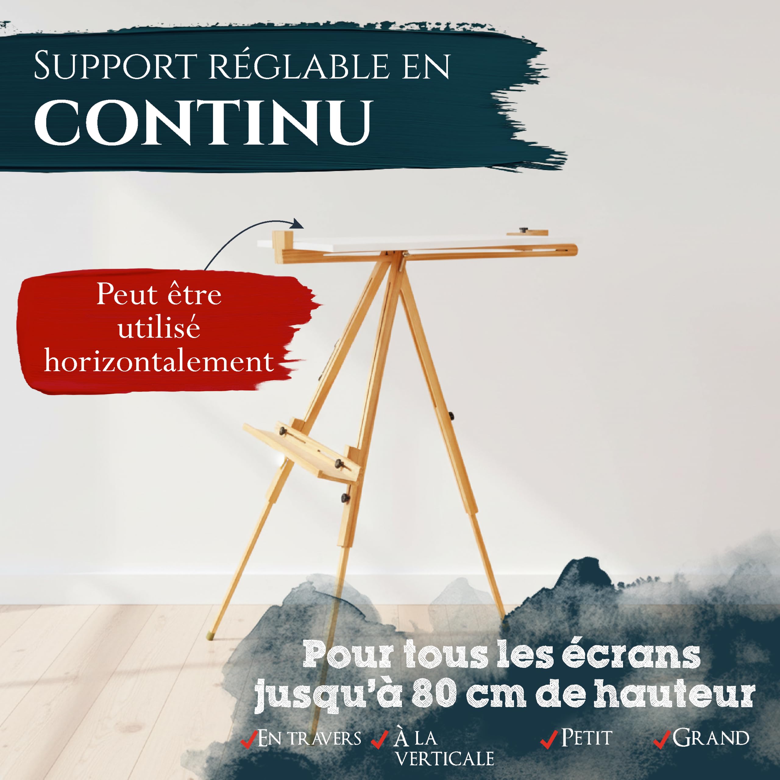 Artina chevalet en bois de hêtre massif huilé pour châssis toiles jusqu'à