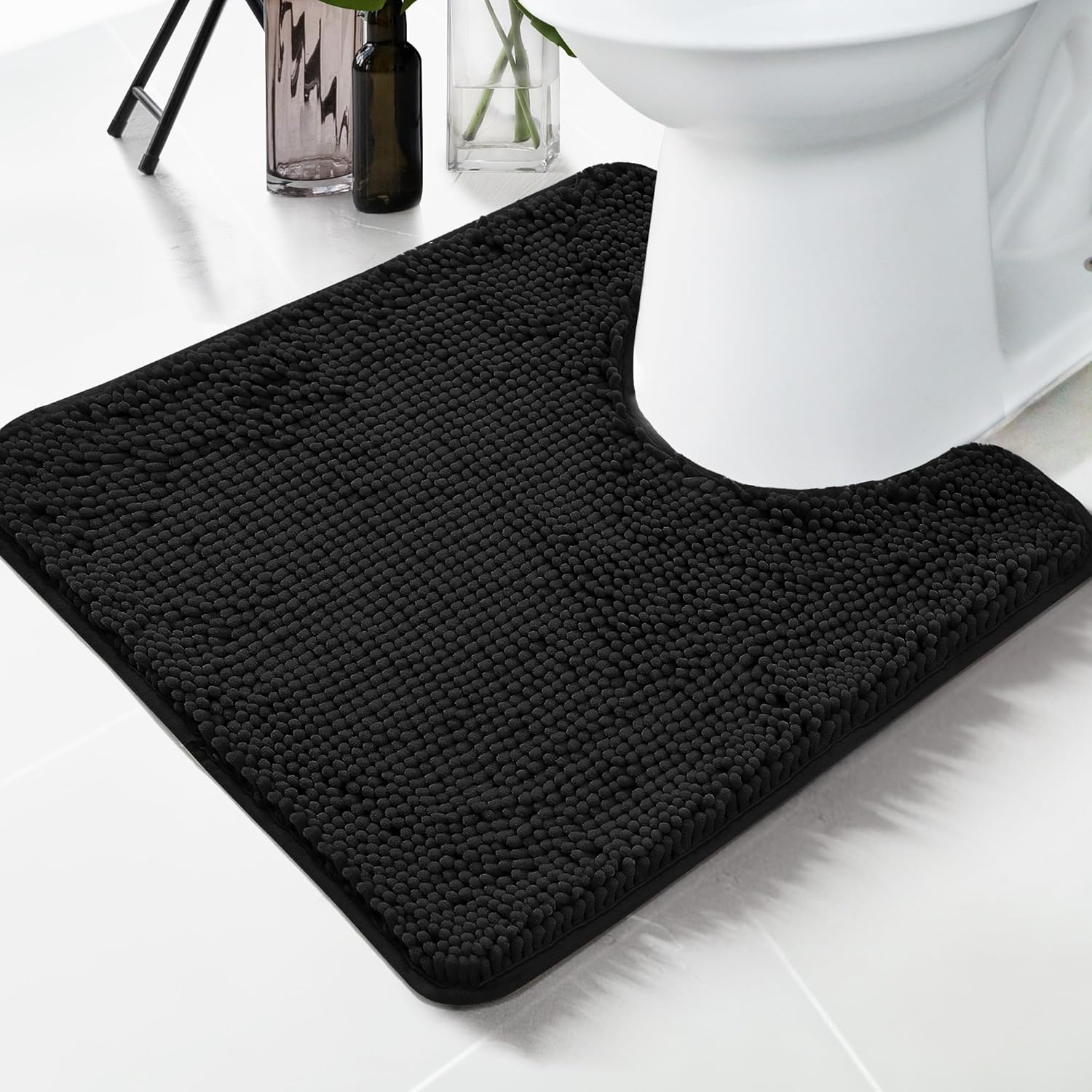 Amazon.com: Deconovo Black Bath Mat - Toilet Rugs U Shaped, Extra Soft ...