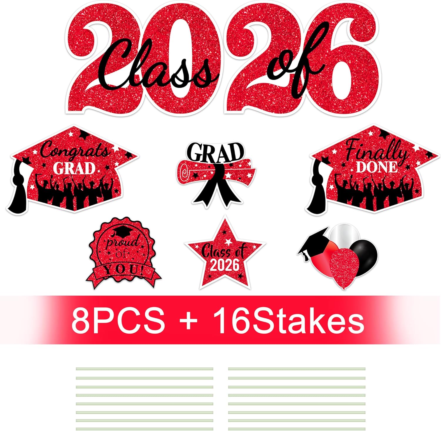 2026 Graduation Yard Sign Stakes Decorations - Congrats Grad Class of 2026 Outdoor Lawn Decor - High School College Grad Graduation Party Decoration Supplies(Red)