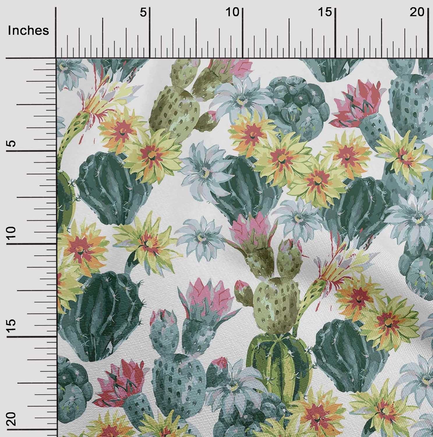 oneOone Polyester Spandex Yellow Fabric Cactus DIY Clothing Quilting Material Print Fabric by Yard 56 Inch Wide