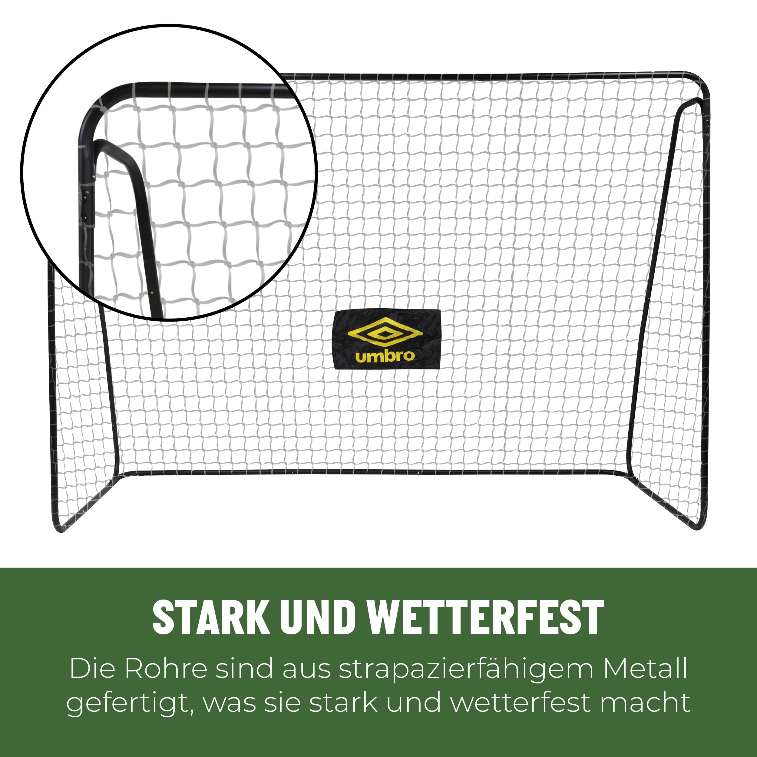 Umbro Fußballtor - Fussballtor 300 x 120 x 205 cm - Fußball Tor - Fussballtore für Garten Kinder und Erwachsene - Fussball Trainingszubehör für Innen und Außen - Metall - Schwarz/Gelb