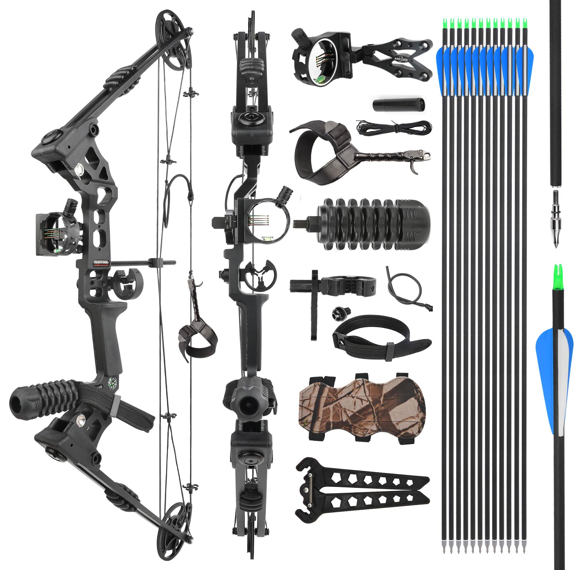 surwolf Compoundbow Set, Hunting & Targeting, 20-70lbs Adjustable, IBO 320FPS Speed, Archerybow, Archery Huntingbow (black set1, RH)