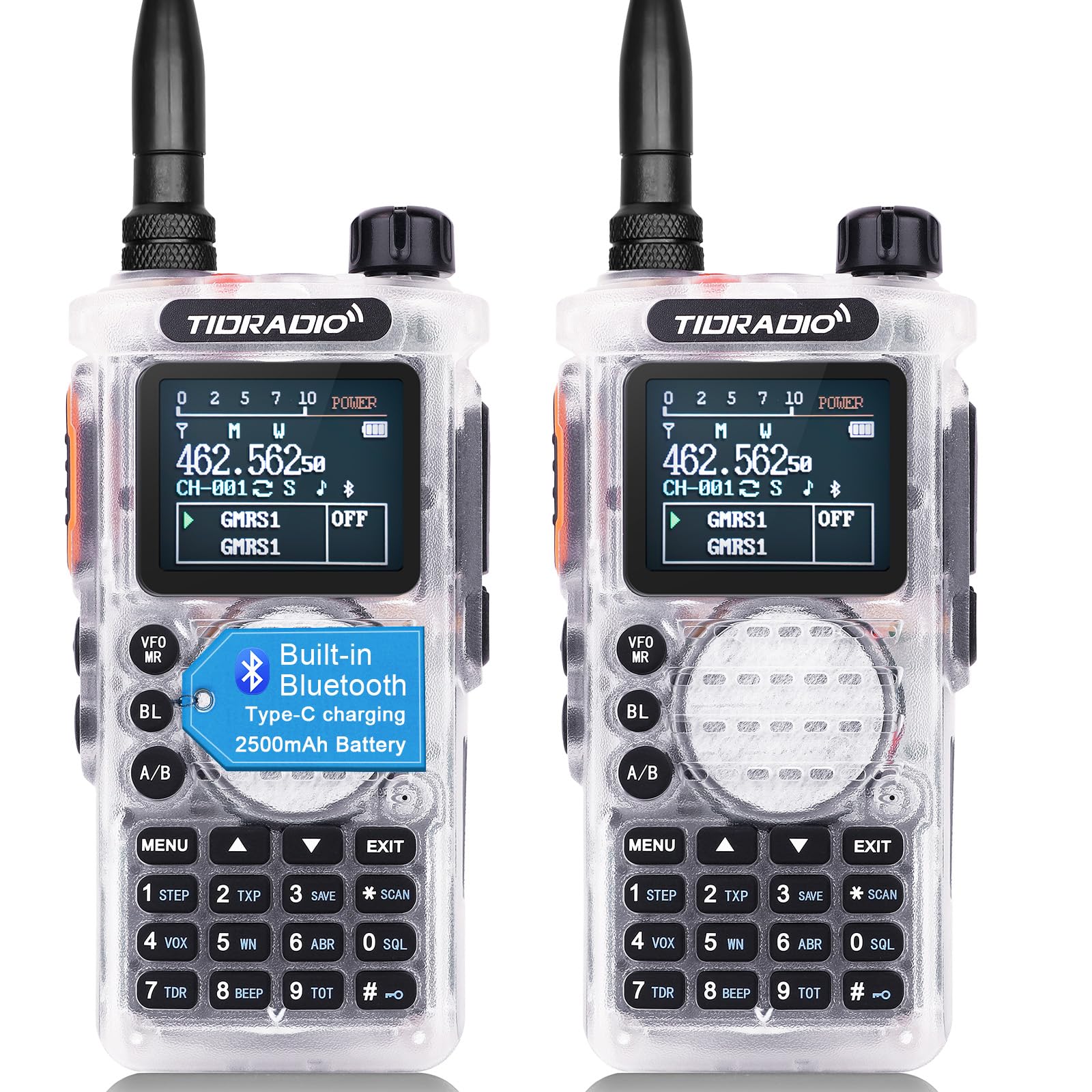 (2nd Gen) TIDRADIO H8 GMRS Handheld Radio with Bluetooth Programming, Repeater Capable, NOAA Weather, Dual Band Long Range Two Way Radios Walkie Talkies with 2500mAh Rechargeable Battery-Crystal 2Pack