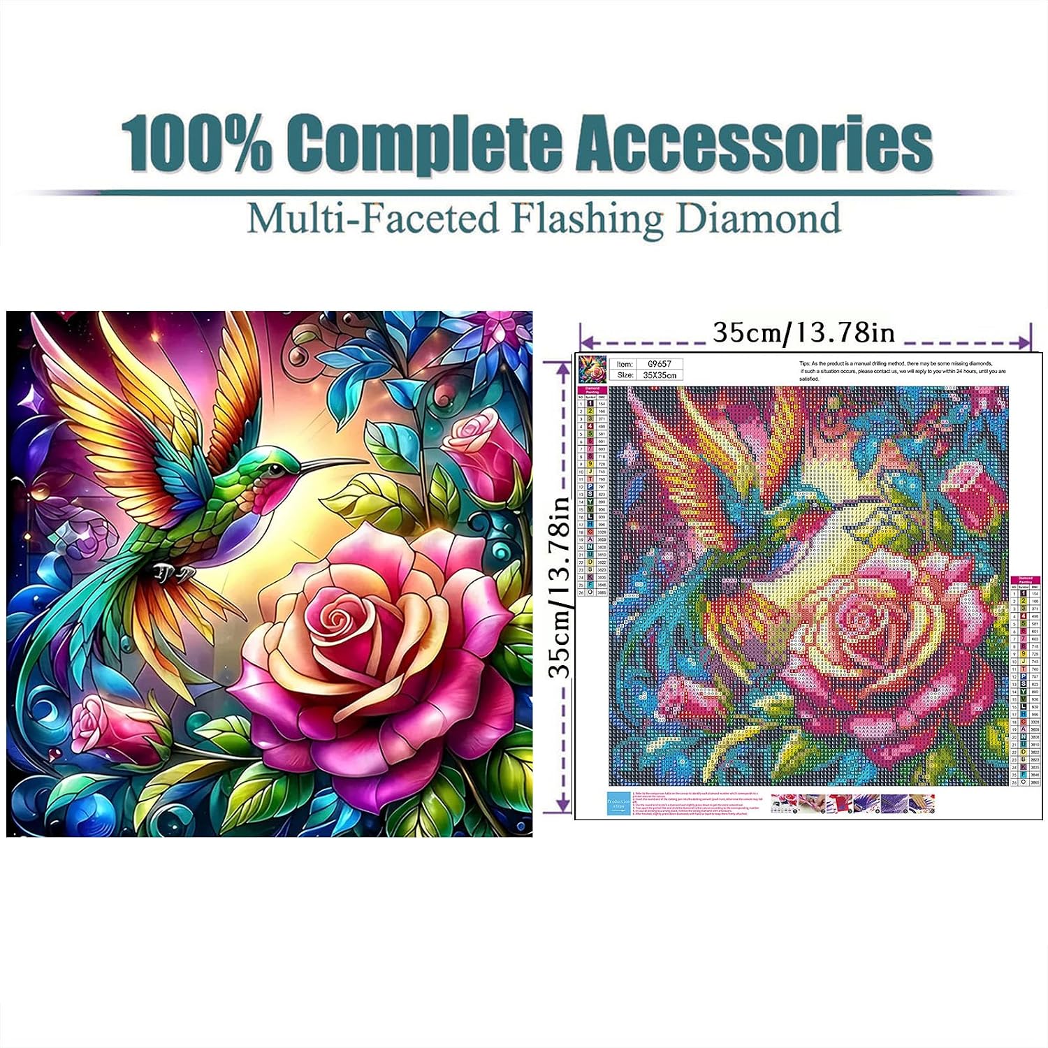 ajepon Hummingbird Diamond Art Kits for Adults 14X14 inch image 2