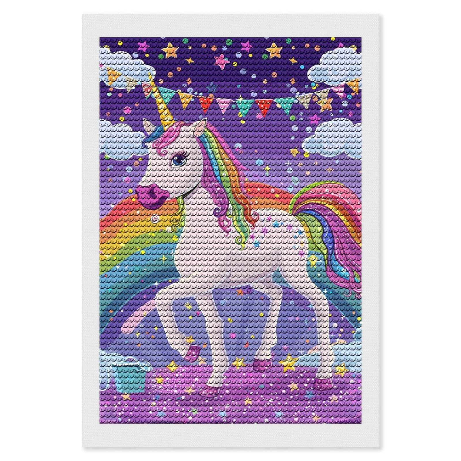 Yefun Kit de peinture diamant 5D licorne pour enfants - Kit de bricolage pour filles - Jouet licorne