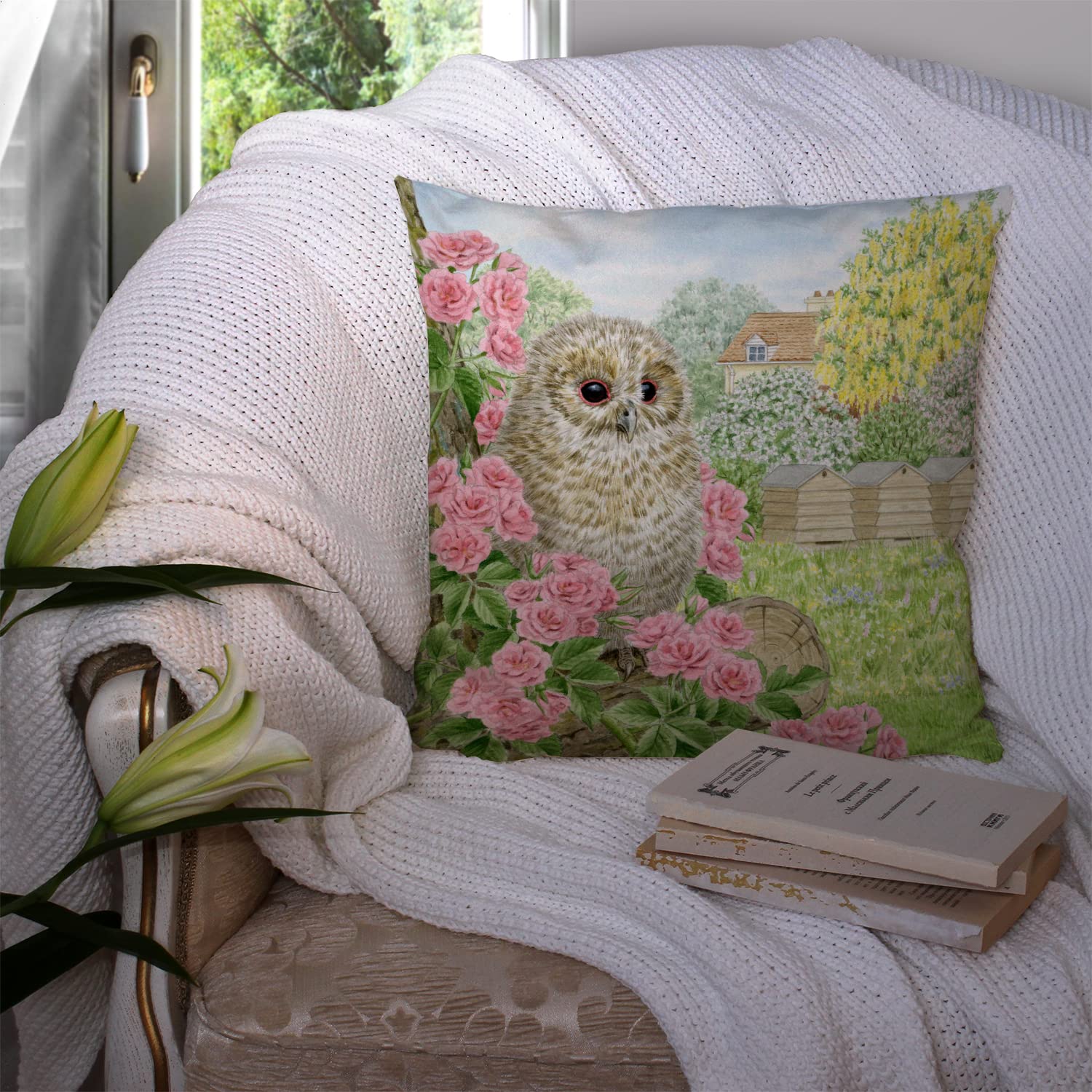 Caroline's Treasures Tawny Owlet by Sarah Adams cuscino decorativo in tela ASAD0697PW1414