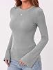 Zeagoo Tops de Manga Larga Acampanada para Mujer Cuello Redondo Camisas de Tejido Acanalado 5