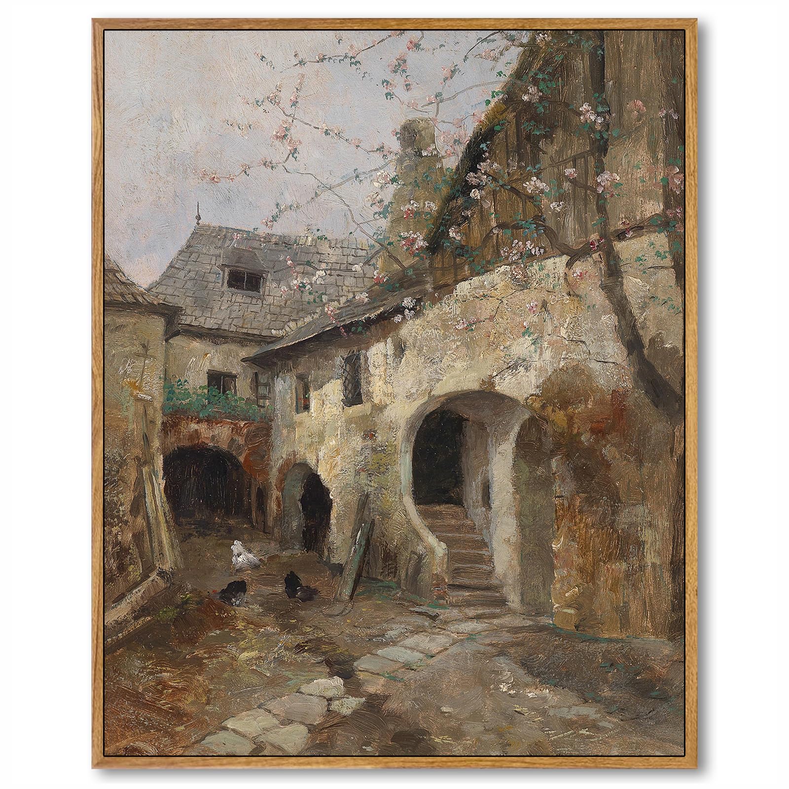 Vintage Country Canvas Wall Art Antique French Artwork Cottage Art Vintage Village Painting French Farmhouse Pictures Rustic Scenery Print Country House Prints Cottage Landscape Poster 8x10inch Frame