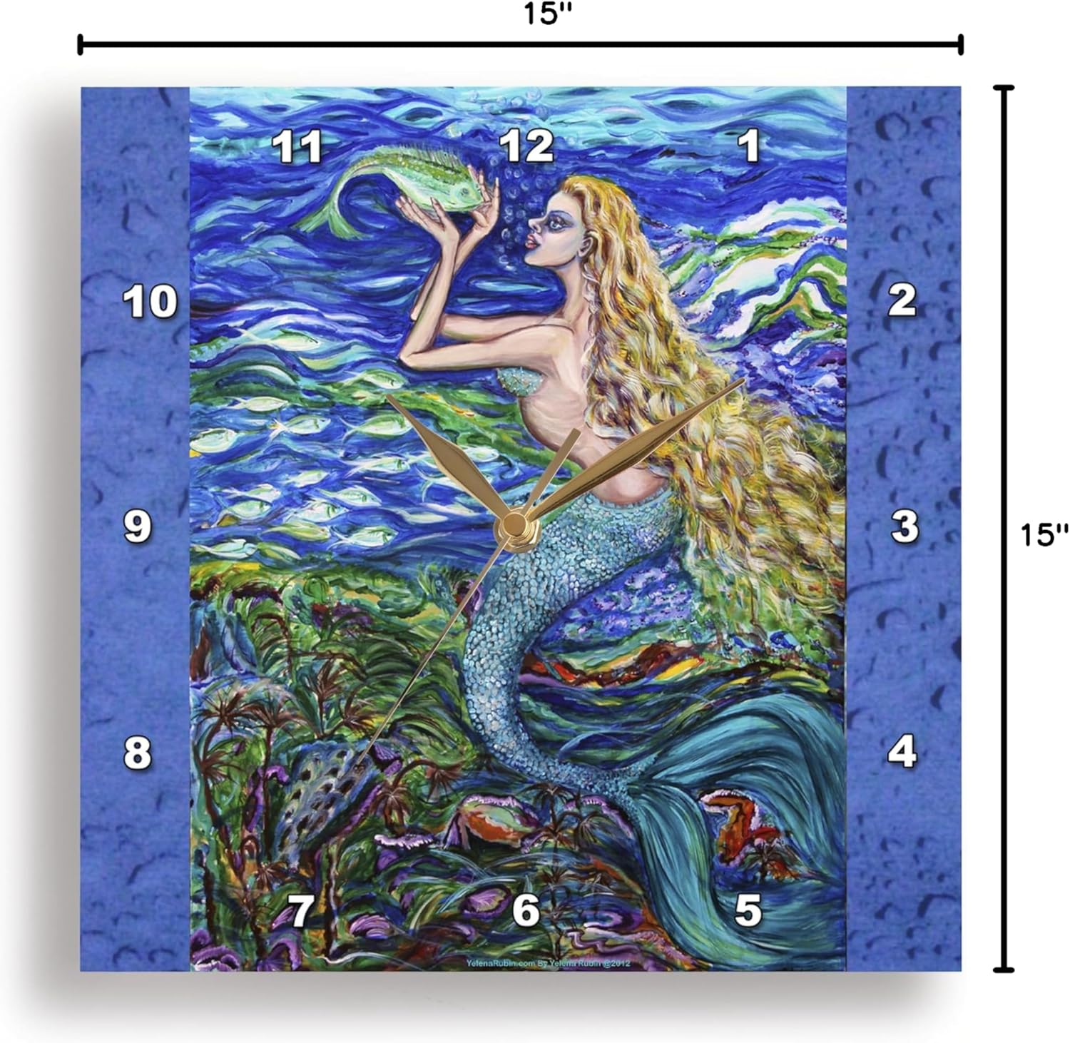 3dRose DPP_54922_3 This is My Tropical Mermaid Caring for Her Pet Fish Beautiful Dream with Very Peaceful Atmosphere Wall Clock, 15 by 15-Inch