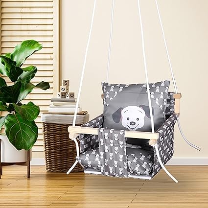 TOYSILO Jute Swing For Kids|Jhula For Kids|Jhula For Baby|Baby Swing Hanging Indoor Outdoor|Baby Garden Swing With 1 Swing&2 Pillows,(6 Months To 4 Years)(Up To 25 Kg)(Swing- B)11.8 centimeters,Skin