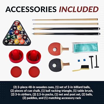 Hathaway Triple Threat Multi Game Table Space-Saving Rotating Playfield for 6ft Pool Table, Air Hockey Table, Table Tennis - 3 in 1 Game Table with Complete Accessories & Display Rack