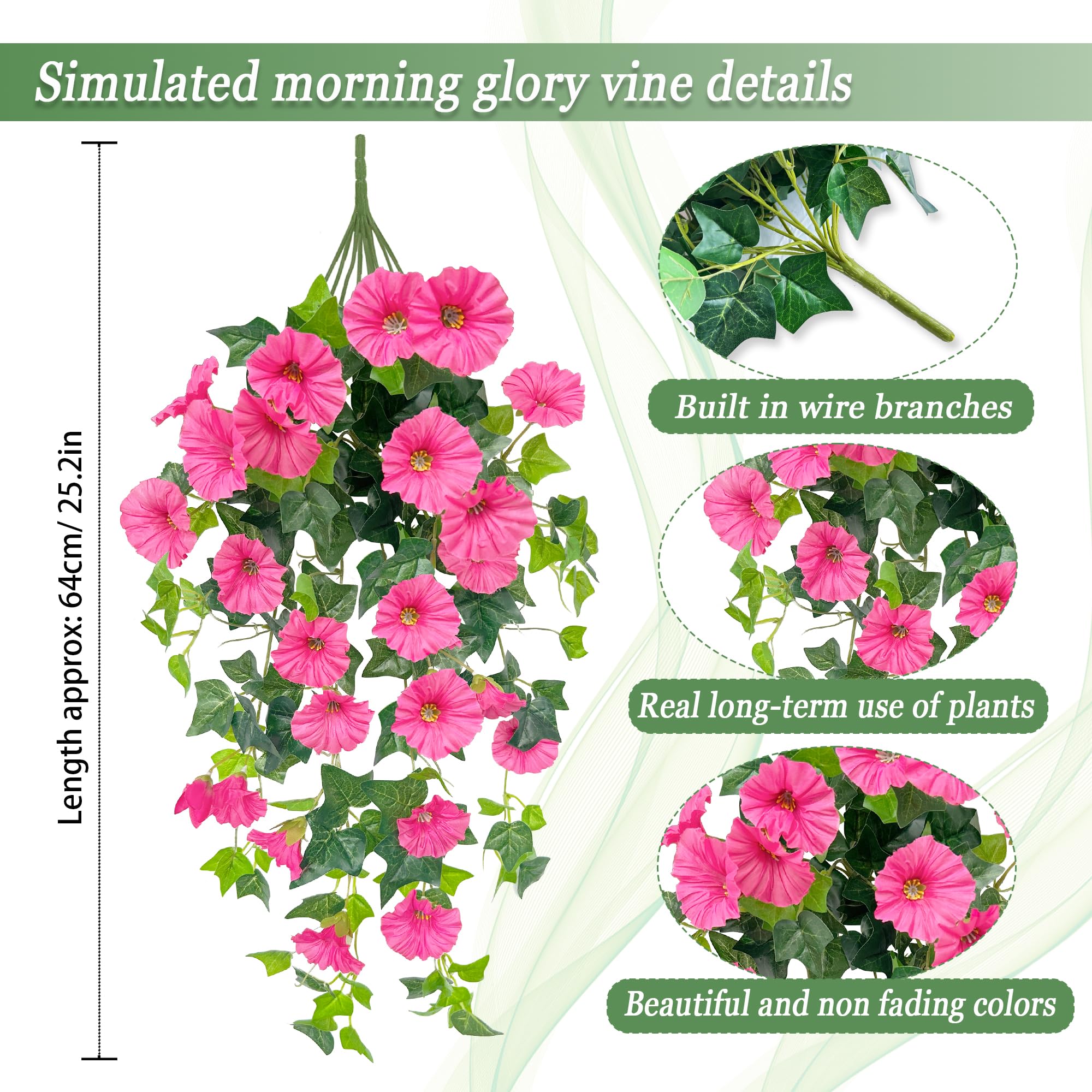 Fiori Artificiali Pendenti Fucsia - Piante Rampicanti Finte Per Interni Ed Esterni, 12 Rami - Foto 11