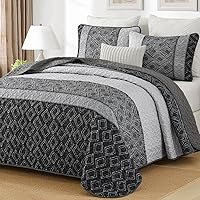 Cottolester Boho Grey Striped Plaid King Quilt Set 3-Piece Bedding, Soft Microfiber Bedspread with 2 Pillow Shams 110x90"