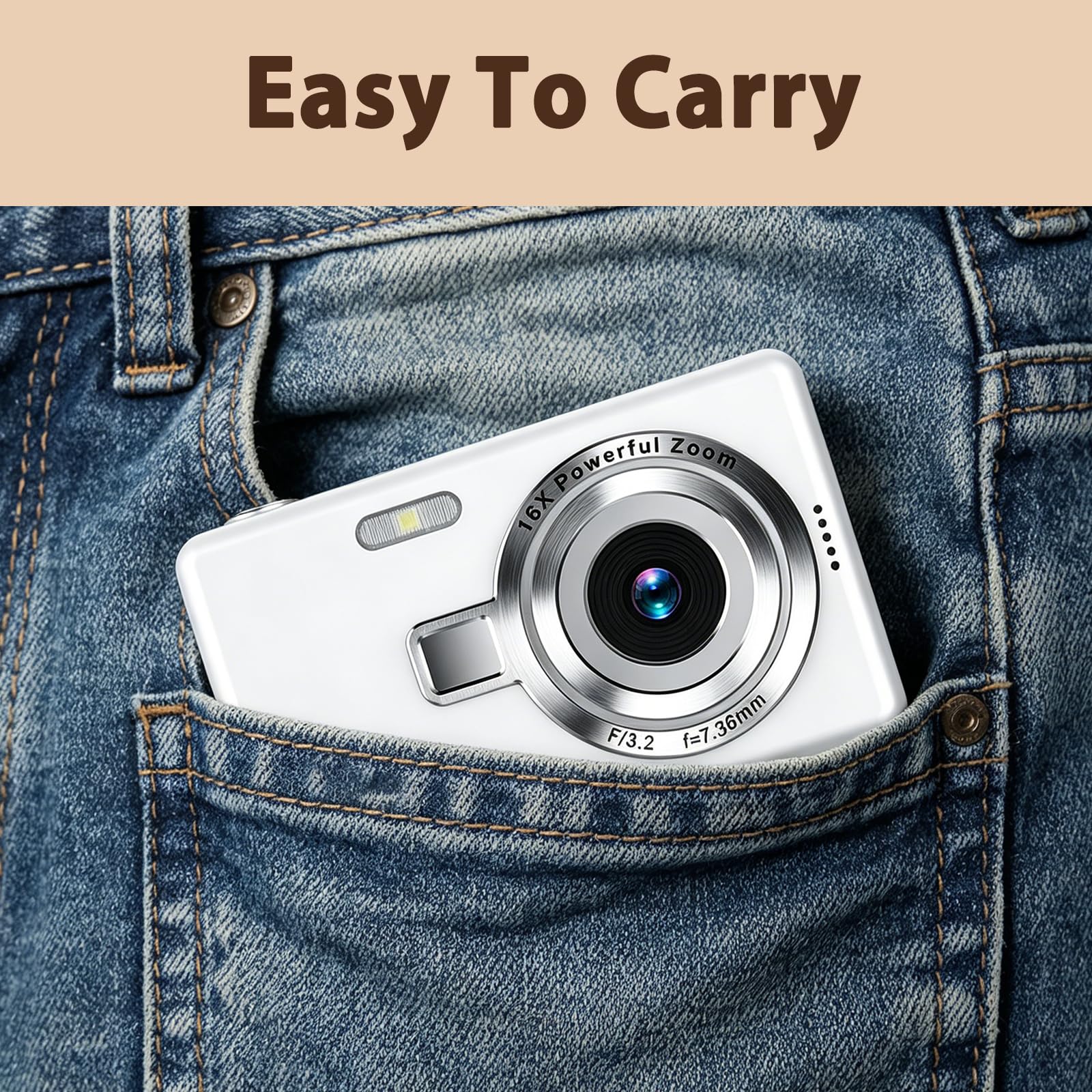 Fotocamera Digitale 2.7K 48MP, Macchina Fotografica Compatta con Zoom Digitale 16X, Fotocamera con Scheda Memoria 64GB, Lettore di Schede e Spillo SIM per Principianti
