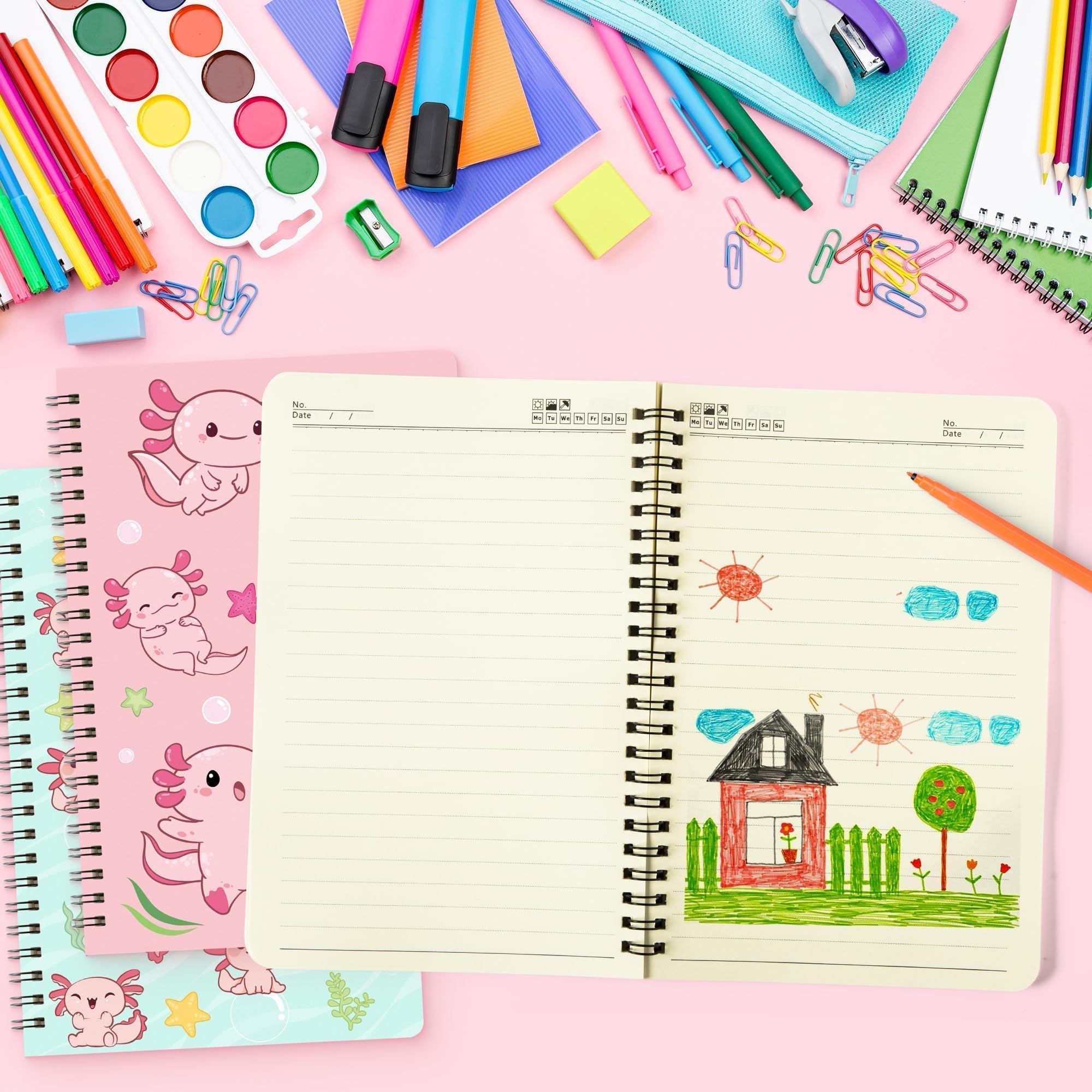 L1rabe 2 A5 Axolotl Spiral Notebooks Back To School Animal...