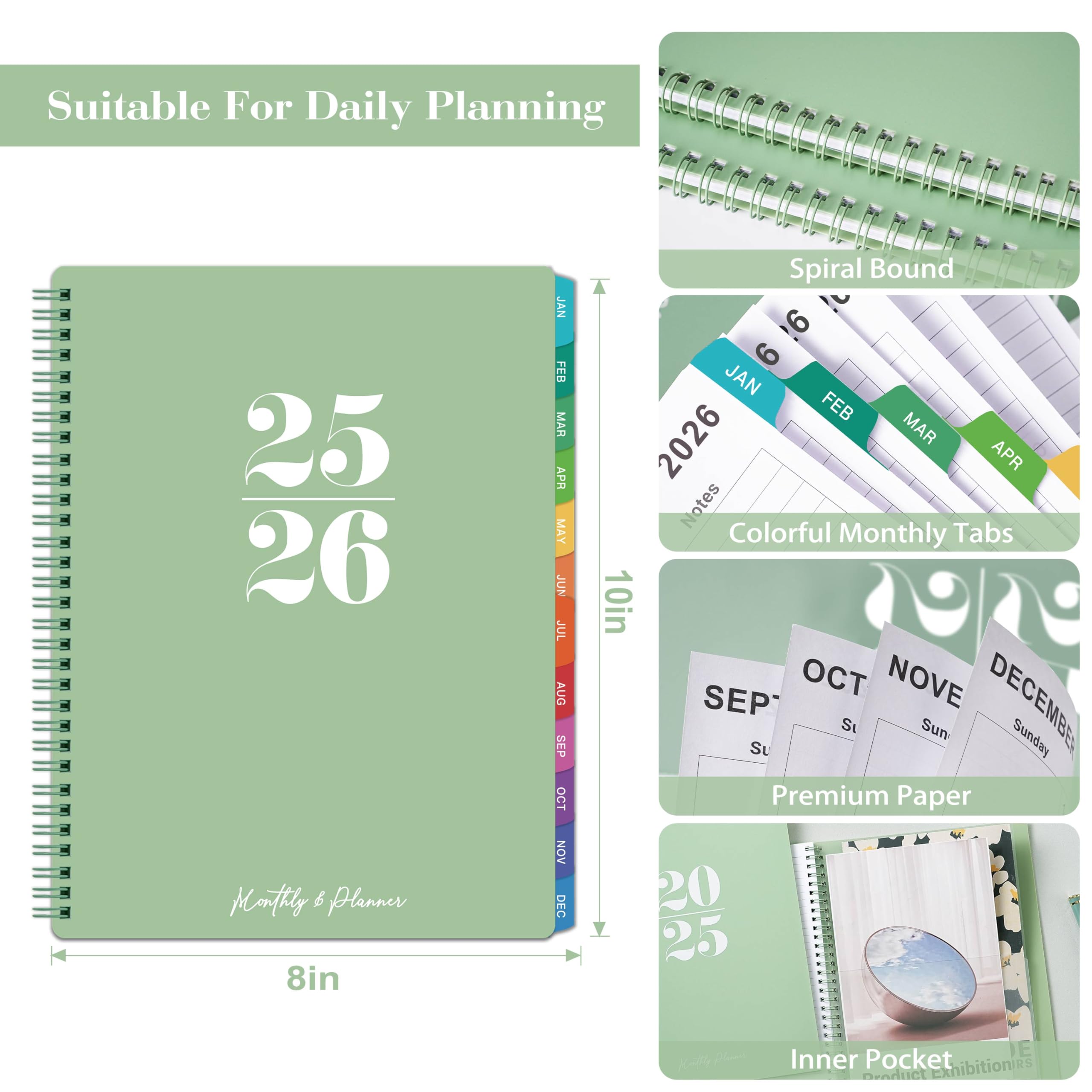 Monthly Planner 2025-2026 - Monthly Planner/Calendar from JUL. 2025 - JUN. 2026, with Inner Pocket, Colorful Tabs, Twin-Wire Binding - Image 2
