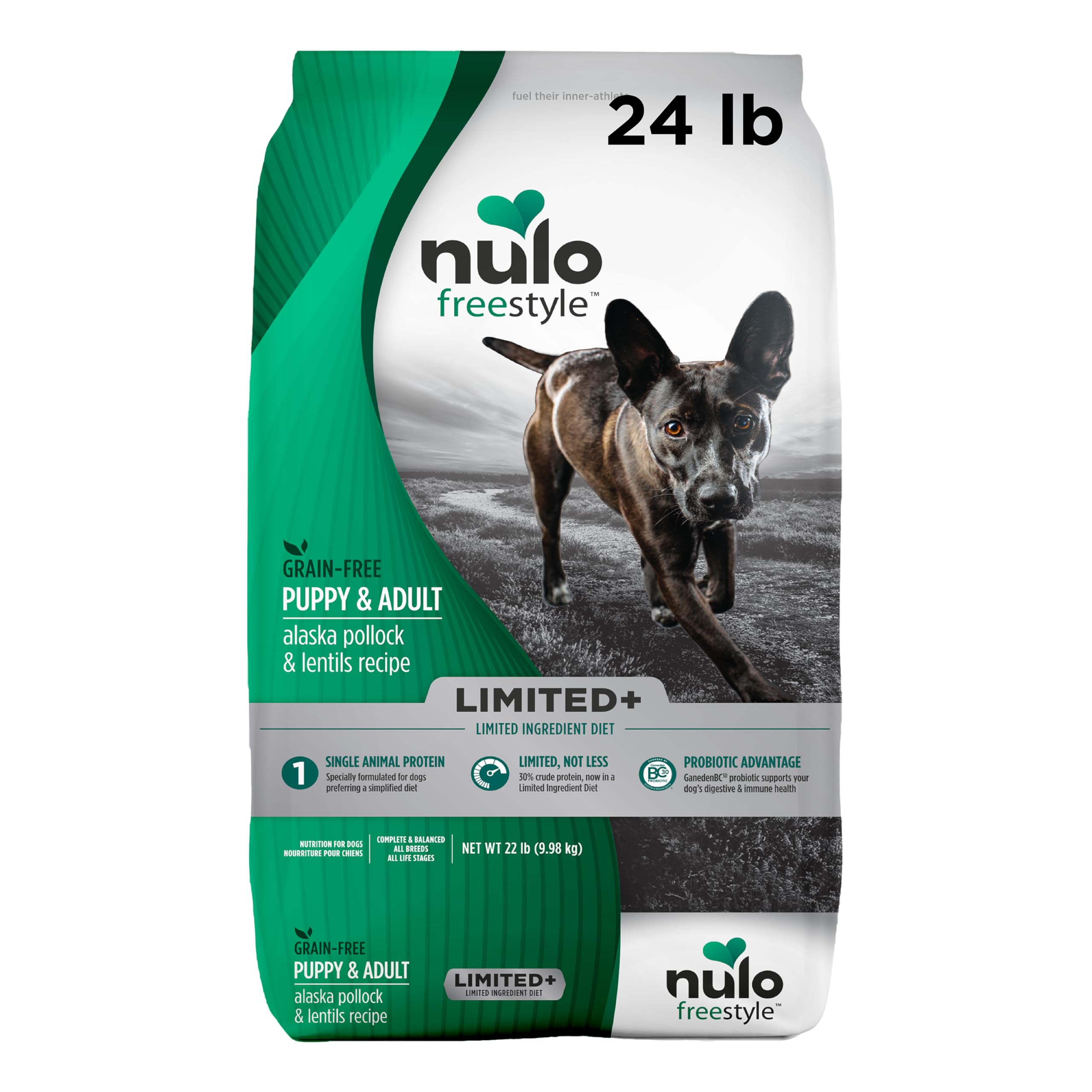 NuloFreestyle All Breed Dog Food, Premium Allergy Friendly Adult & Puppy Grain-Free Dry Kibble Dog Food, Single Animal Protein with BC30 Probiotic for Healthy Digestive Support 24 Pound (Pack of 1)