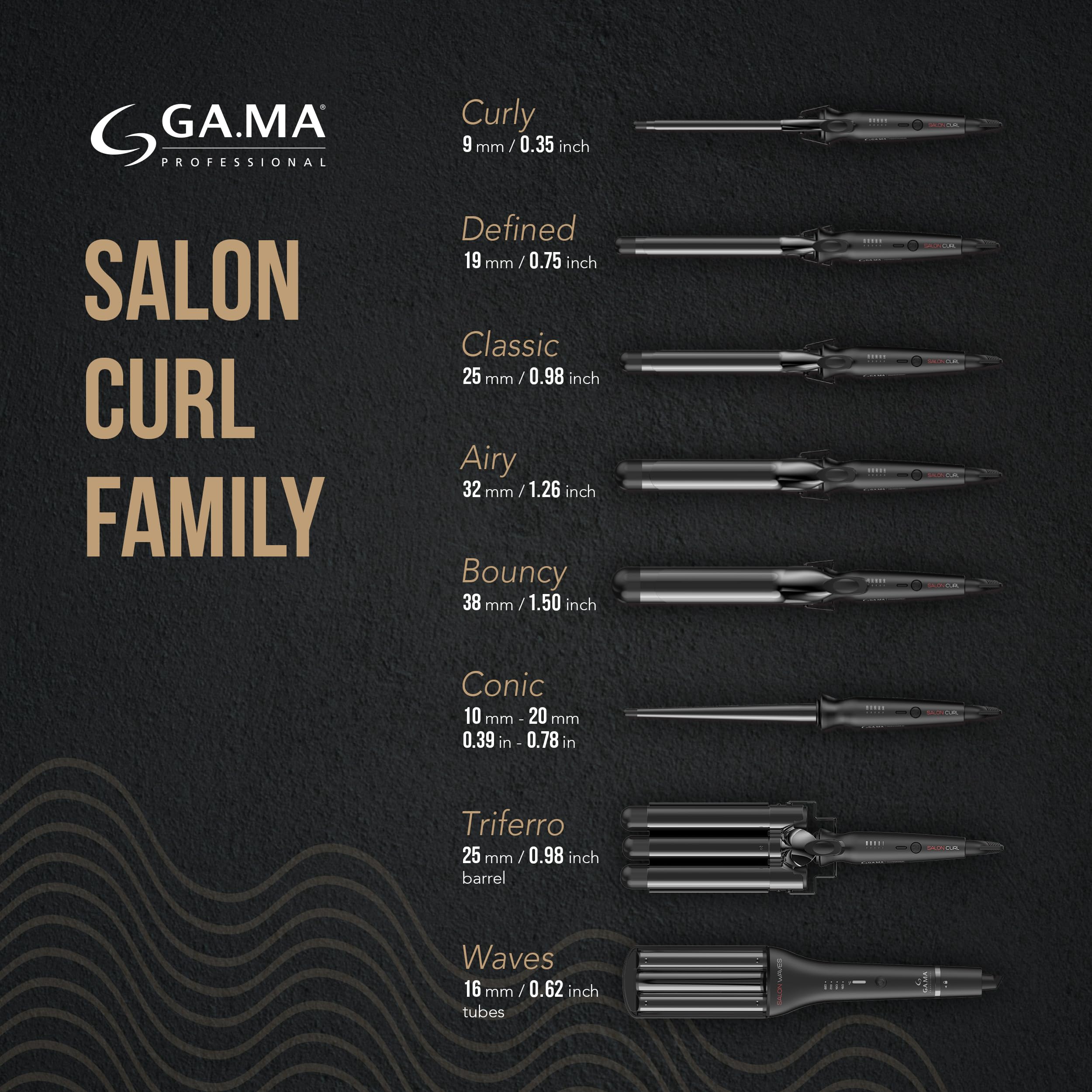 GA.MA Salon Curl Triferro Hair Waver, Silk Chrome Titanium 1" Triple Barrel Deep Waver with Anti-Frizz Coating, Adjustable 285–430° F Styling Tool